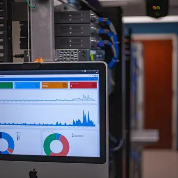 Computer in server room showing diagnostics