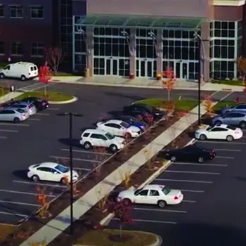 Overhead view of Allied Health's parking lot.