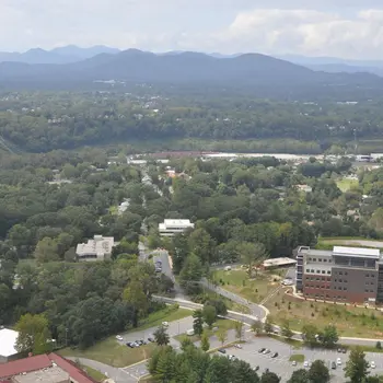 Aerial view of mountains behind A-B Tech
