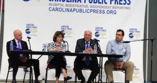 From left, Western Carolina University Chancellor David Belcher, UNC Asheville Chancellor Mary Grant, A-B Tech President Dennis King and Frank Taylor of CPP