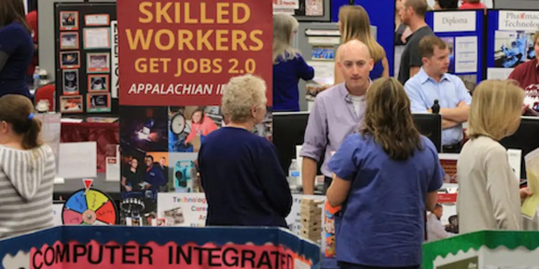 Booths at the college career fair