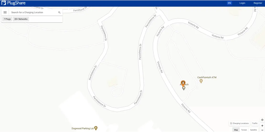 Map of where the charging station is located at A-B Tech 