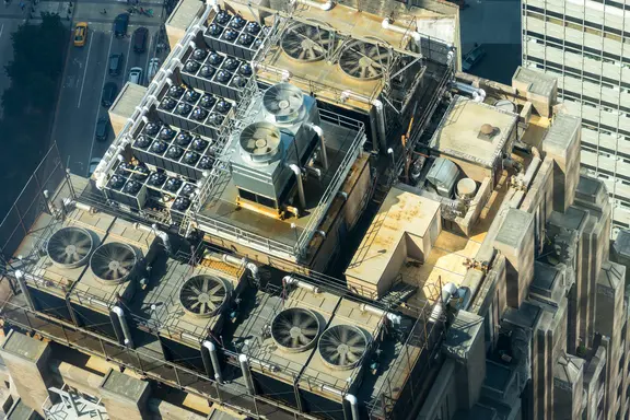 HVAC units on top of buildings