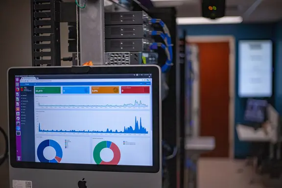 Computer in server room showing diagnostics