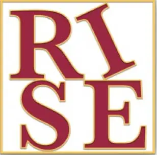 RISE letters in burgundy