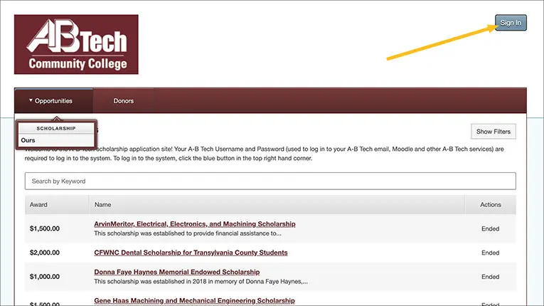 Instructions for Applying for Scholarships Screenshot Step - 2