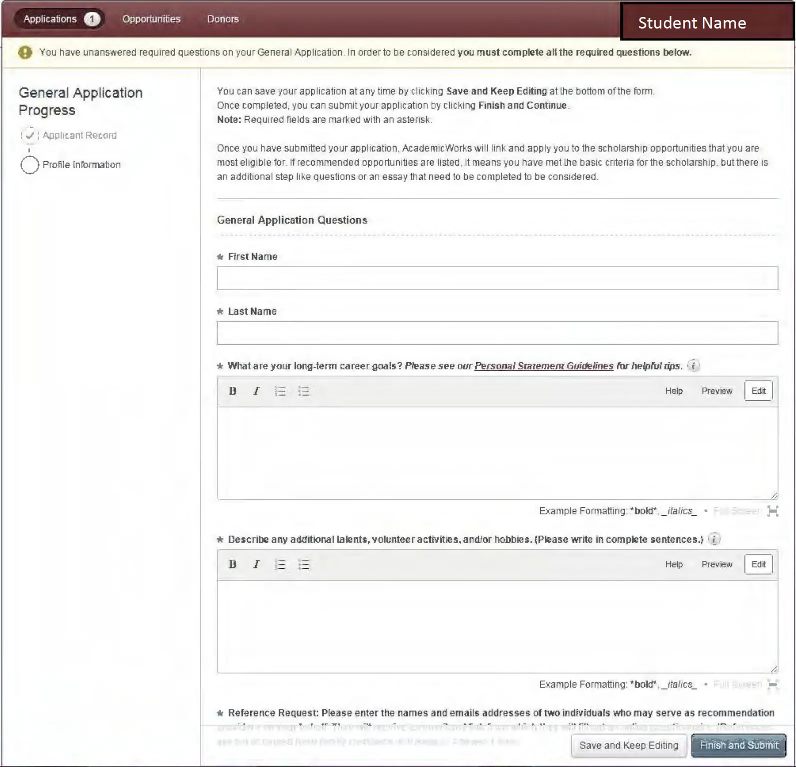 Instructions for Applying for Scholarships Screenshot Step - 4