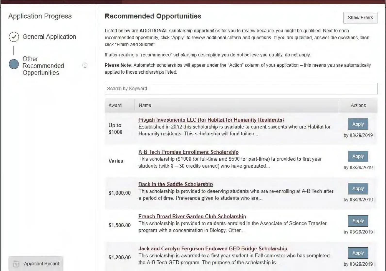 Instructions for Applying for Scholarships Screenshot step - 6