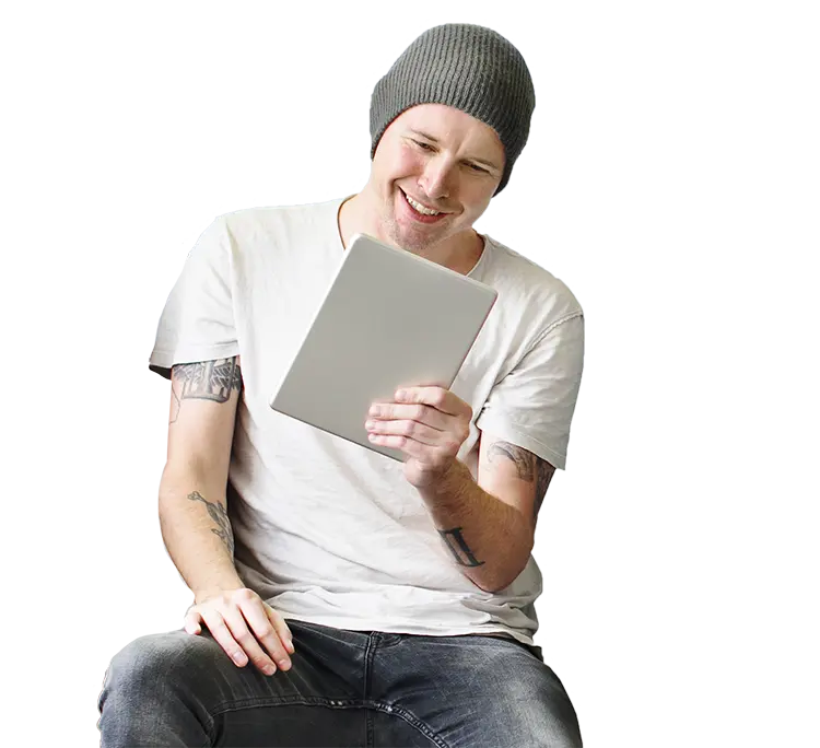 Guy on tablet reviewing financial aid information